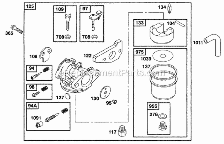 Carburetor Assy Diagram and Parts List for 097772-0320-A1  Briggs and Stratton Engine